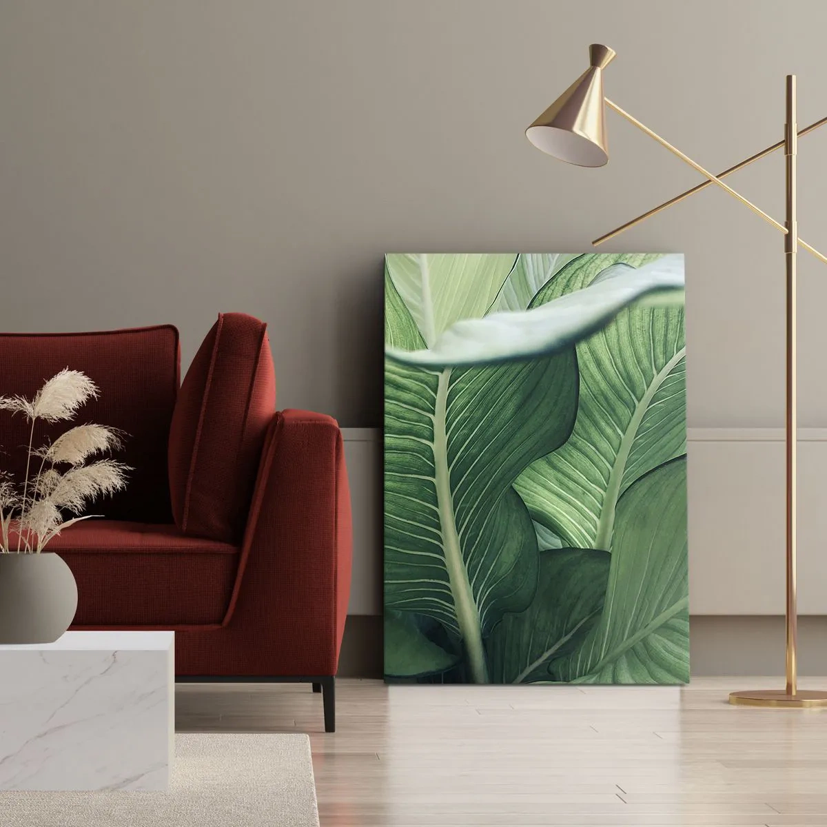 Cuadro sobre lienzo - Impresión de Imagen - Hojas verdes con detalles expresivos y estructura. - 50x70cm - Vida intensamente verde - Decoración de pared moderna para salón y dormitorio ARTTOR