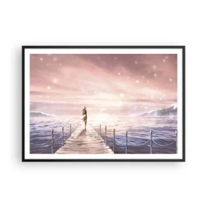 Póster en marco negro - Una mujer en un embarcadero en un entorno mágico de puesta de sol. - 100x70cm - A la luz de un sueño - Decoración de pared moderna para salón y dormitorio ARTTOR