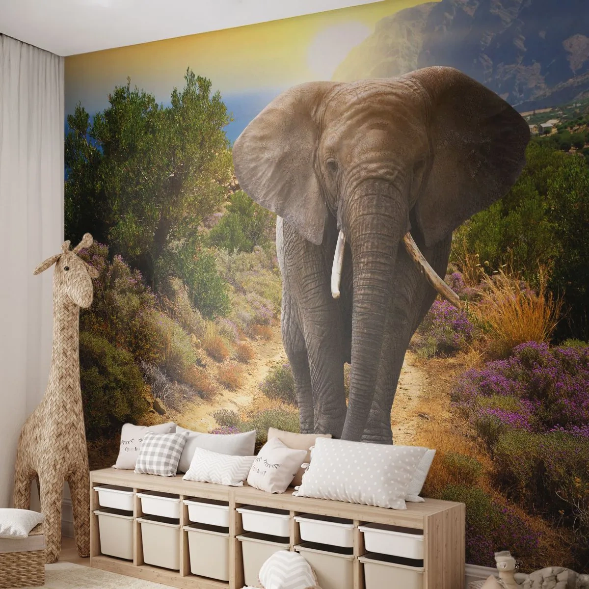 Fotomural Premium Canvas - Este es el aspecto del Edén - animales, Elefante, Safari - 400x280 cm