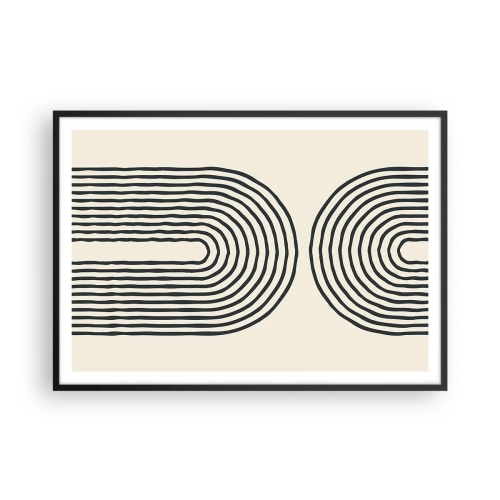 Póster en marco negro - Patrón geométrico abstracto con líneas simétricas sobre un fondo claro. - 100x70cm - Próximamente... - Decoración de pared moderna para salón y dormitorio ARTTOR