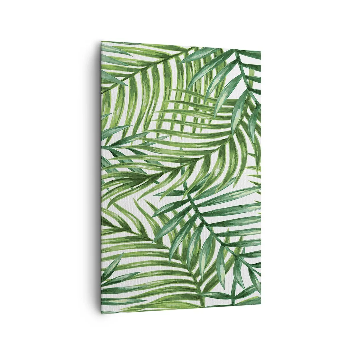 Cuadro sobre lienzo - Impresión de Imagen - Hojas de palmera tropical verde sobre un fondo claro - 80x120cm - Bajo el verde - Decoración de pared moderna para salón y dormitorio ARTTOR