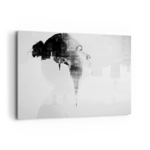 Cuadro sobre lienzo - Impresión de Imagen - Retrato de una mujer con el contorno de una ciudad al fondo, colores blanco y negro. - 120x80cm - A ambos lados del cristal - Decoración de pared moderna para salón y dormitorio ARTTOR