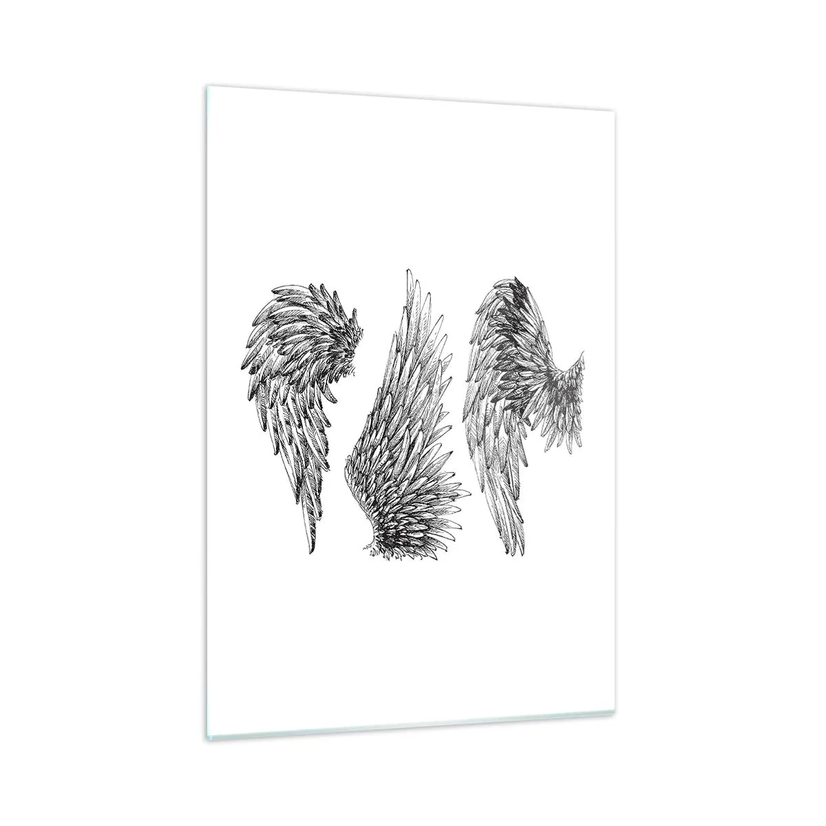 Cuadro sobre vidrio - Impresiones sobre Vidrio - Alas de ángel en gráficos artísticos en blanco y negro. - 50x70cm - Y puedes convertirte en un ángel - Decoración de pared moderna para salón y dormitorio ARTTOR