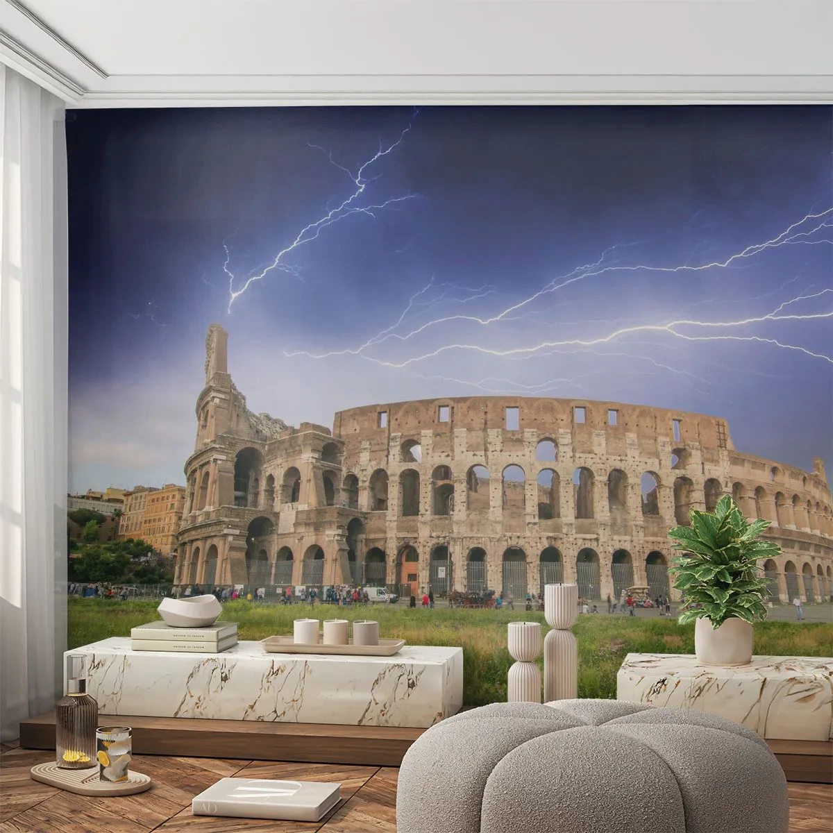 Fotomural Premium Canvas - El Coliseo de Roma iluminado por un rayo - 100x70cm - Arena de guerreros - Decoración de pared moderna para salón y dormitorio ARTTOR