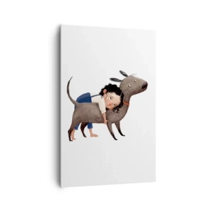 Cuadro sobre lienzo - Impresión de Imagen - Ilustración de estilo de dibujos animados de un niño abrazando a un perro. - 80x120cm - Mejores amigos - Decoración de pared moderna para salón y dormitorio ARTTOR