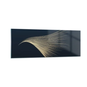 Cuadro sobre vidrio - Impresiones sobre Vidrio - Una delicada línea similar a una pluma sobre un fondo azul marino. - 140x50cm - Como el cabello de un ángel - Decoración de pared moderna para salón y dormitorio ARTTOR