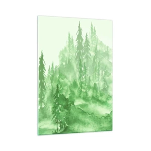 Cuadro sobre vidrio - Impresiones sobre Vidrio - Bosque verde en estilo acuarela - 50x70cm - Difuminado con niebla verde - Decoración de pared moderna para salón y dormitorio ARTTOR