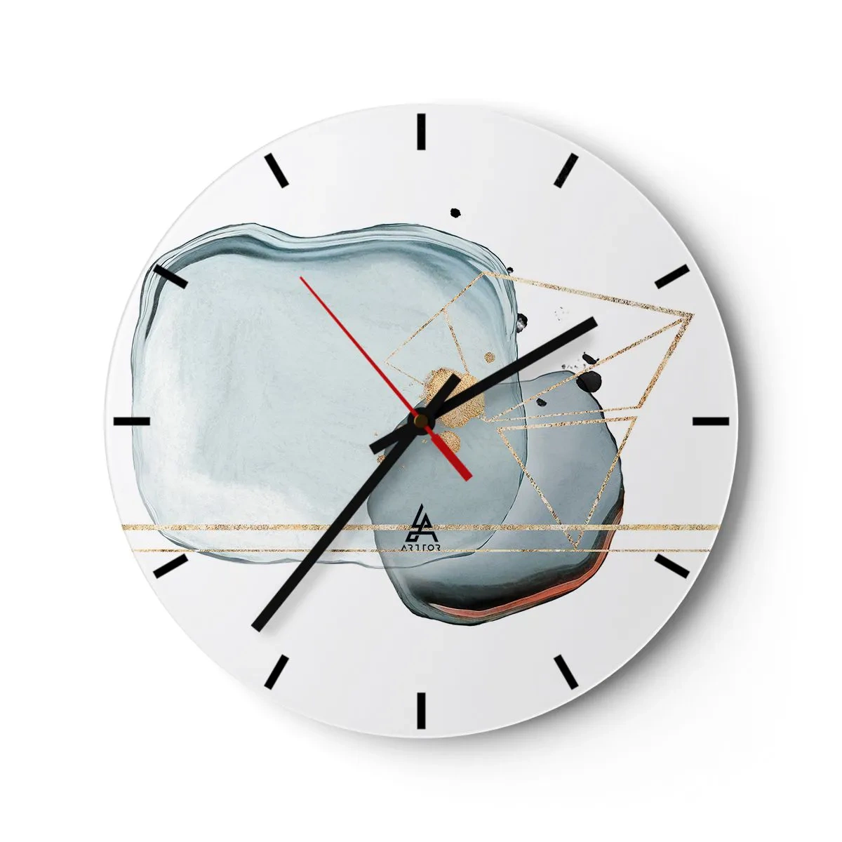 Reloj de pared - Reloj de vidrio - Composición abstracta en tonos azules y dorados. - 30x30cm - Un estudio de gotas - Decoración de pared moderna para salón, cocina y dormitorio ARTTOR