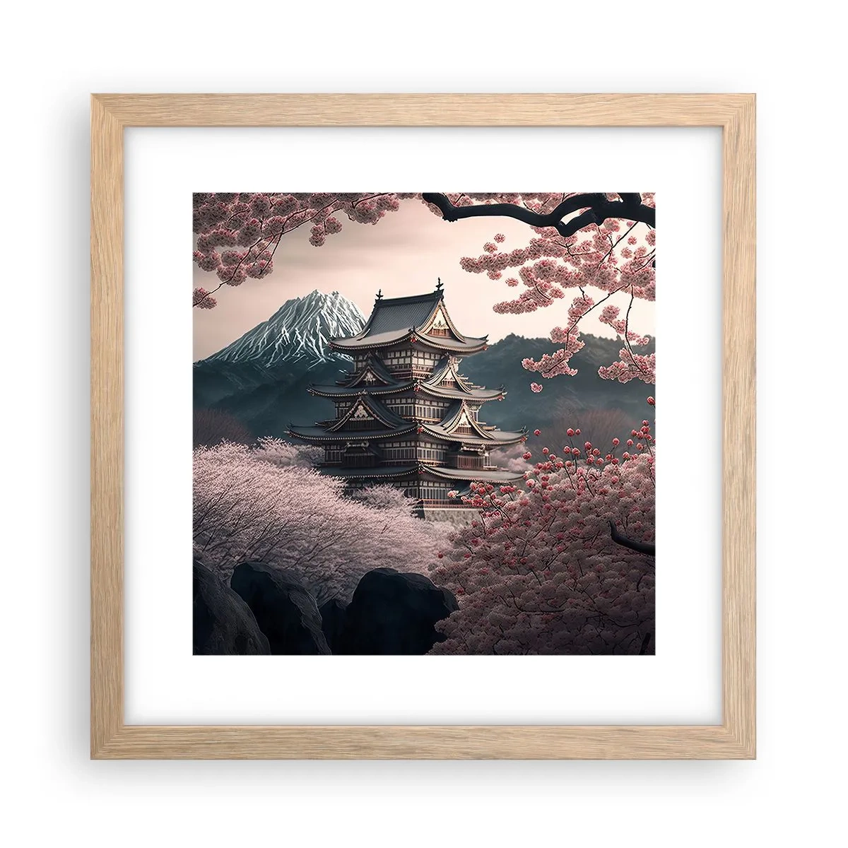 Póster en marco roble claro - Tierra de cerezos en flor - 30x30 cm