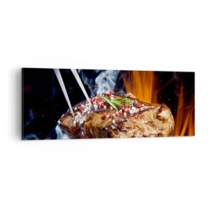 Cuadro sobre lienzo - Impresión de Imagen - Filete a la parrilla con especias - 140x50cm - Jugoso y fragante - Decoración de pared moderna para salón y dormitorio ARTTOR