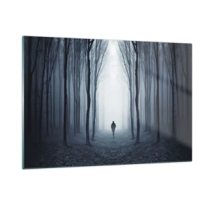 Cuadro sobre vidrio - Impresiones sobre Vidrio - Una figura en un bosque oscuro con niebla al fondo. - 120x80cm - Alto y claro - Decoración de pared moderna para salón y dormitorio ARTTOR