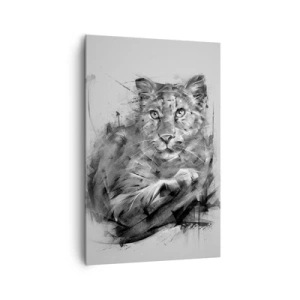 Cuadro sobre lienzo - Impresión de Imagen - Retrato en blanco y negro de un león en un estilo artístico con trazos dinámicos. - 80x120cm - Sí, estoy escuchando - Decoración de pared moderna para salón y dormitorio ARTTOR