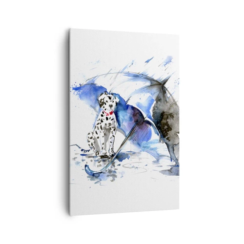 Cuadro sobre lienzo - Impresión de Imagen - Pintura de acuarela de un perro dálmata con un paraguas al fondo. - 80x120cm - Para eso está un amigo - Decoración de pared moderna para salón y dormitorio ARTTOR
