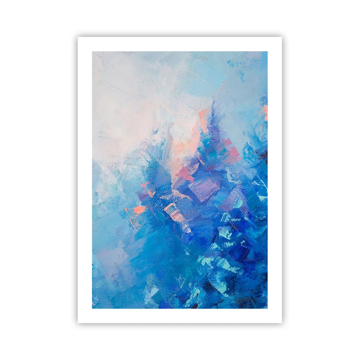 Póster - Una composición abstracta en tonos azules y rosas inspirada en un paisaje invernal. - 50x70cm - Abstracción invernal - Decoración de pared moderna para salón y dormitorio ARTTOR
