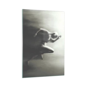 Cuadro sobre vidrio - Impresiones sobre Vidrio - Una silueta en blanco y negro de una figura corriendo en un estilo dinámico y surrealista. - 70x100cm - Imparable - Decoración de pared moderna para salón y dormitorio ARTTOR