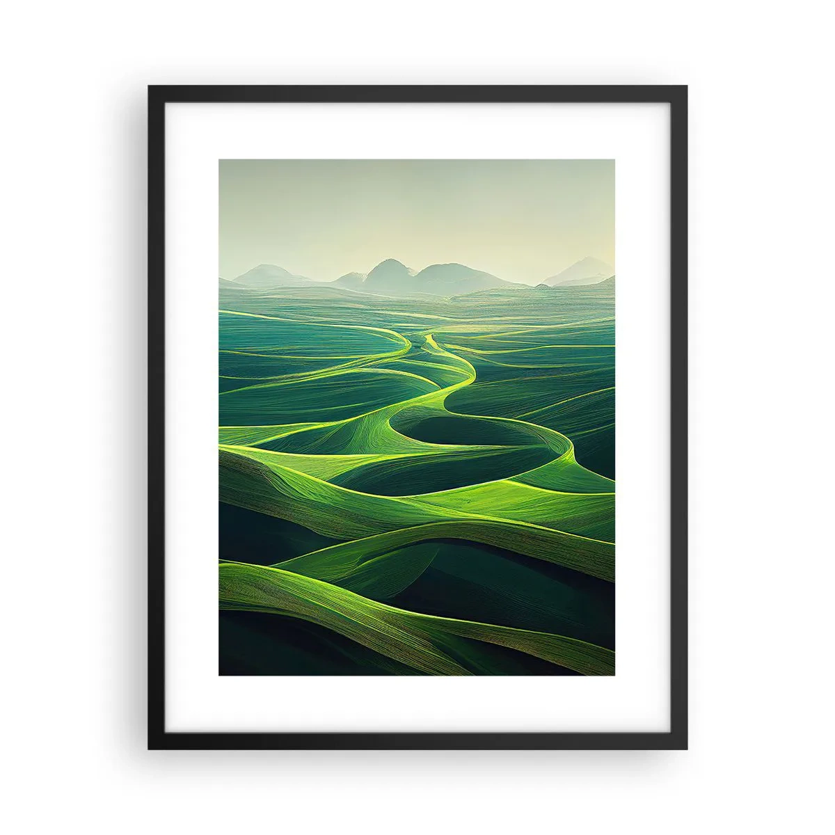 Póster en marco negro - Valles en tonos verdes - 40x50 cm