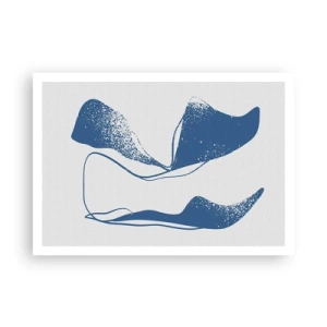 Póster - Formas abstractas en tonos azules sobre un fondo blanco. - 100x70cm - Abstracción con alas - Decoración de pared moderna para salón y dormitorio ARTTOR