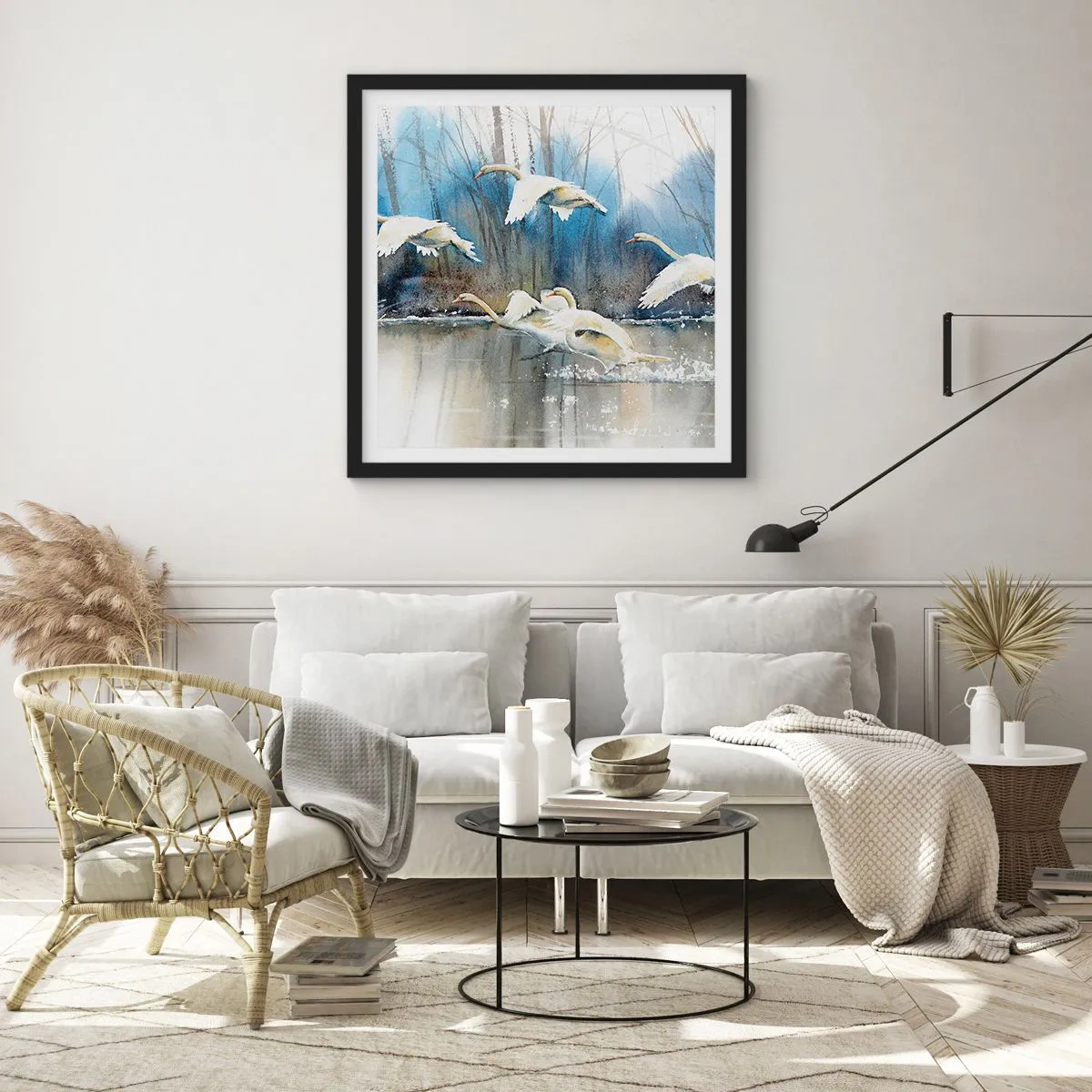 Póster en marco negro - Como en un cuento de cisnes salvajes - 60x60 cm