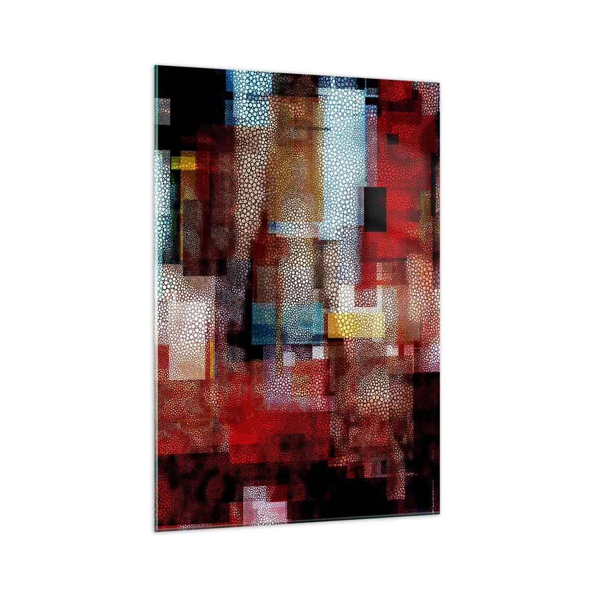 Cuadro sobre vidrio - Impresiones sobre Vidrio - Abstracción geométrica en intensos tonos rojos. - 70x100cm - Confusión y desconcierto - Decoración de pared moderna para salón y dormitorio ARTTOR