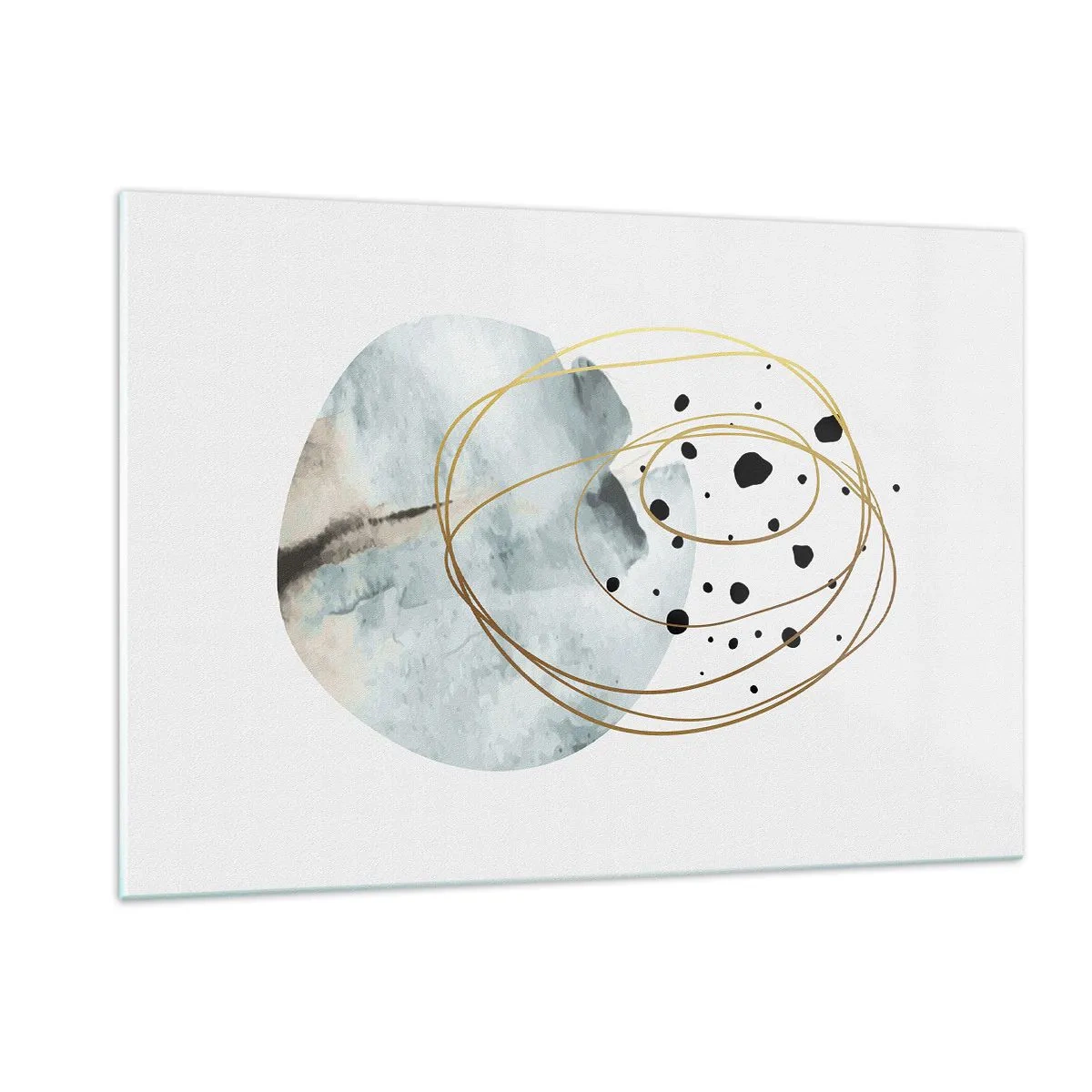 Cuadro sobre vidrio - Impresiones sobre Vidrio - Composición abstracta con una mancha azul y líneas doradas. - 120x80cm - El concepto del espacio - Decoración de pared moderna para salón y dormitorio ARTTOR