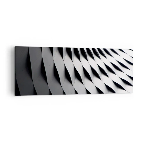 Cuadro sobre lienzo - Impresión de Imagen - Patrón geométrico abstracto en tonos blanco y negro. - 140x50cm - En la superficie de las ondas - Decoración de pared moderna para salón y dormitorio ARTTOR