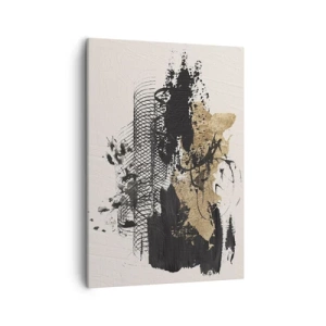 Cuadro sobre lienzo - Impresión de Imagen - Una pintura abstracta en negro y dorado con líneas y estructuras dinámicas. - 50x70cm - Composición con pasión - Decoración de pared moderna para salón y dormitorio ARTTOR