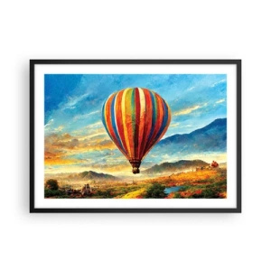 Póster en marco negro - Un globo colorido sobre un paisaje pintoresco. - 70x50cm - En silencio se ve el horizonte - Decoración de pared moderna para salón y dormitorio ARTTOR