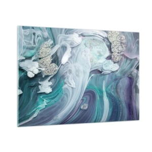 Cuadro sobre vidrio - Impresiones sobre Vidrio - Una composición abstracta en tonos azul, morado y blanco. - 100x70cm - Corrientes de azul - Decoración de pared moderna para salón y dormitorio ARTTOR