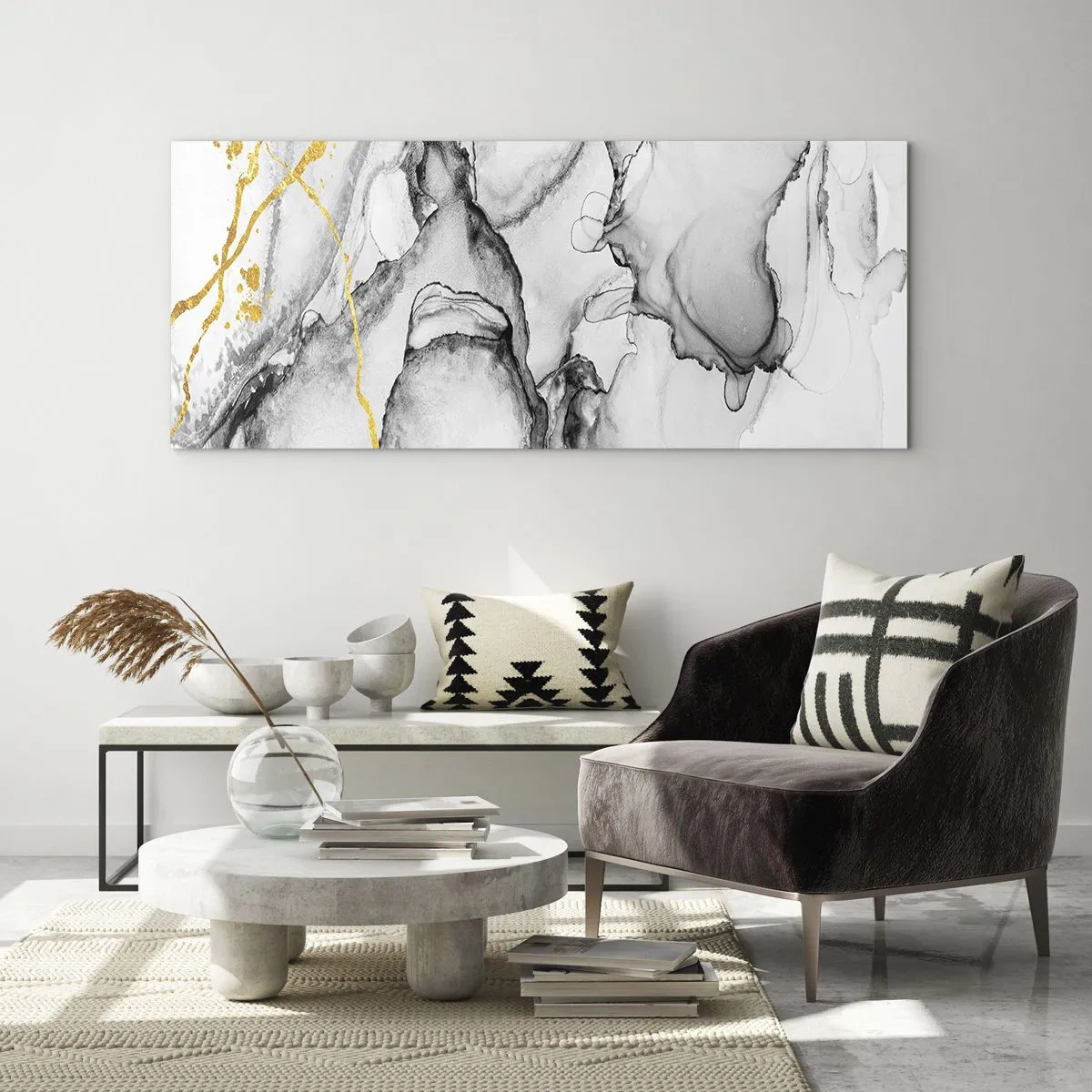 Cuadro sobre vidrio - Impresiones sobre Vidrio - Composición con motivo de oro - 100x40 cm