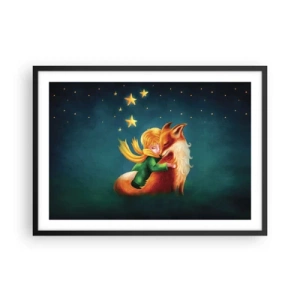 Póster en marco negro - Un niño con un zorro en un entorno mágico con estrellas. - 70x50cm - El Principito - Decoración de pared moderna para salón y dormitorio ARTTOR