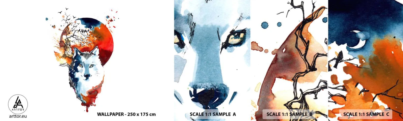 Muestra De Fotomural Standard Eco - El acecho nocturno - Abstracción, animales, Lobo - 100x30 cm