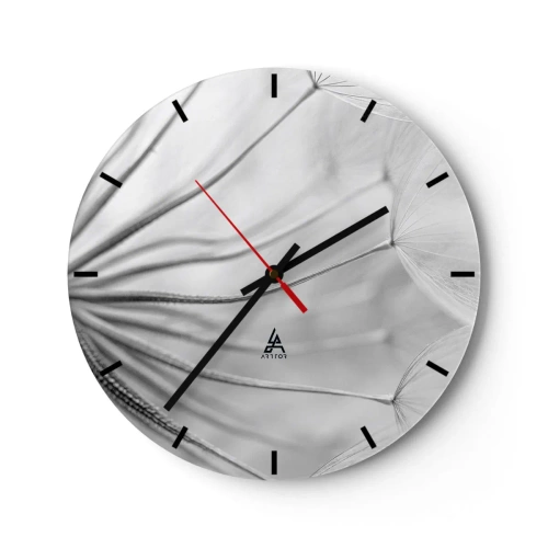 Reloj de pared - Reloj de vidrio - Primer plano de delicadas semillas de diente de león - 30x30cm - Caricias del viento - Decoración de pared moderna para salón, cocina y dormitorio ARTTOR