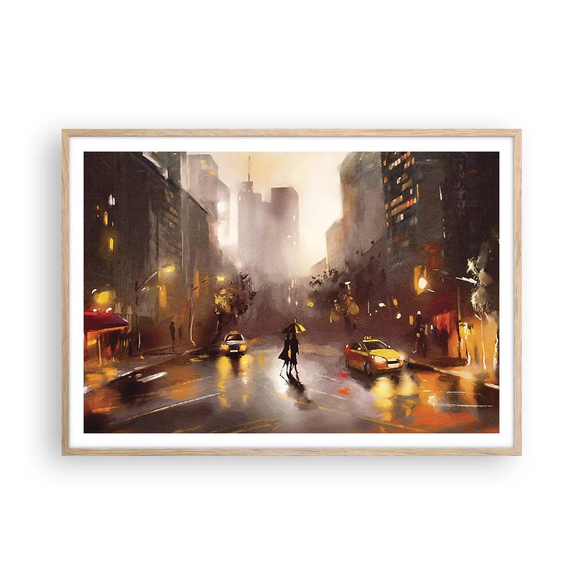 Póster en marco roble claro - En las luces de Nueva York - 100x70 cm