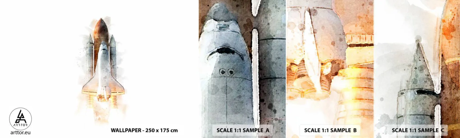 Muestra De Fotomural Standard Eco - El comienzo de la exploración - un cohete espacial, Cosmos, Minimalismo - 100x30 cm