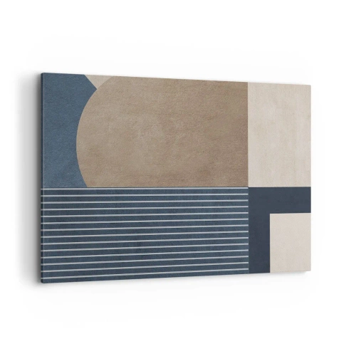 Cuadro sobre lienzo - Impresión de Imagen - Figuras geométricas en tonos beige y azul marino con líneas. - 120x80cm - Composición de sencillez y redondez - Decoración de pared moderna para salón y dormitorio ARTTOR