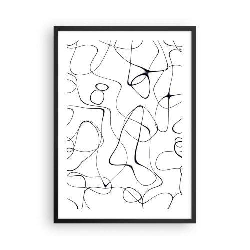 Póster en marco negro - Líneas negras abstractas sobre un fondo blanco - 50x70cm - Los caminos de la vida, las vicisitudes del destino - Decoración de pared moderna para salón y dormitorio ARTTOR