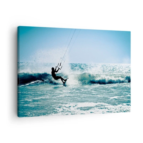 Cuadro sobre lienzo - Impresión de Imagen - Kitesurfista montando una ola a pleno sol - 70x50cm - Déjate llevar - Decoración de pared moderna para salón y dormitorio ARTTOR