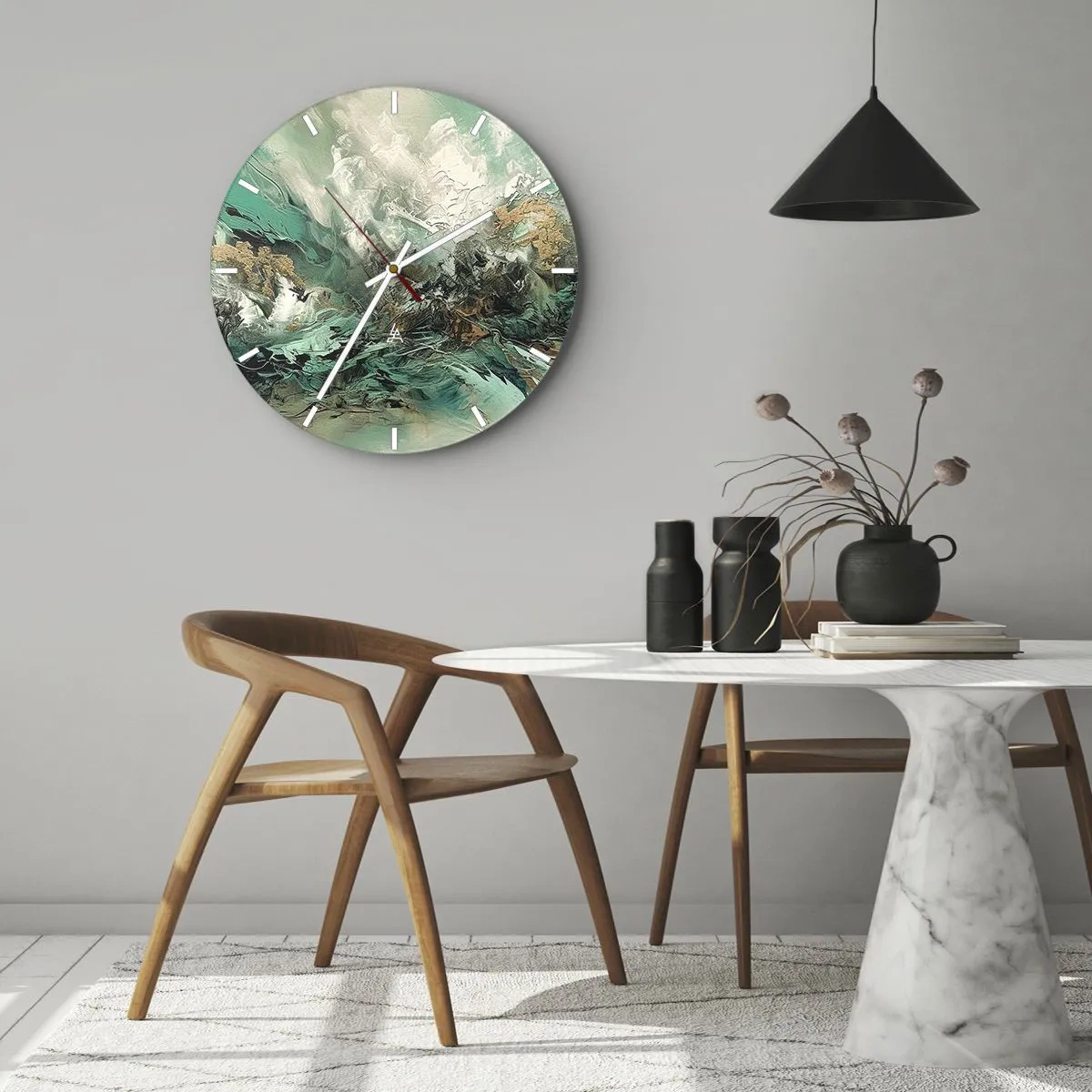 Reloj de pared - Reloj de vidrio - Hervor negro esmeralda - 40x40 cm