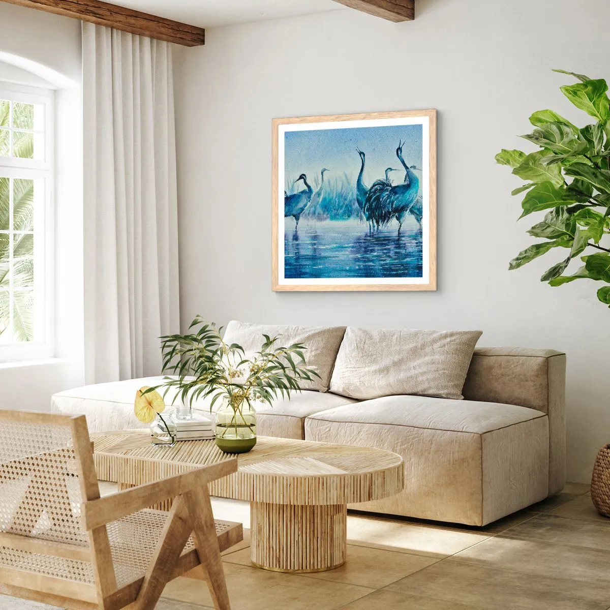 Póster en marco roble claro - Reunión matinal - 40x40 cm