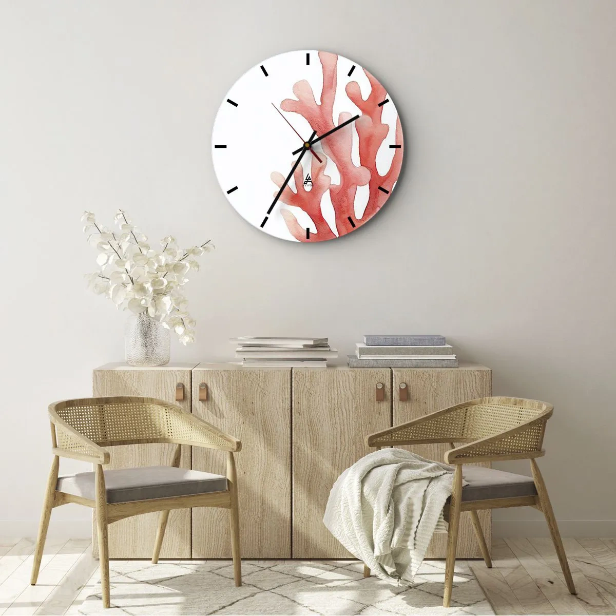 Reloj de pared - Reloj de vidrio - La hermosura del color coral - 30x30 cm