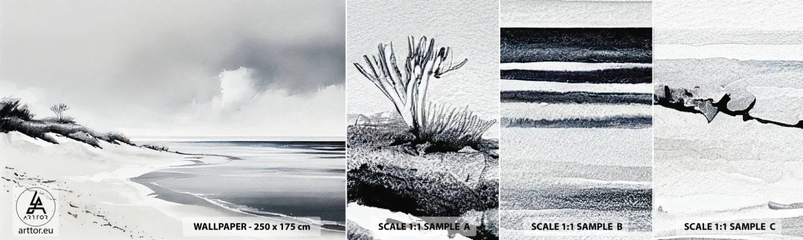 Muestra De Fotomural Standard Eco - Juntos desde el principio de los tiempos - Dunas, Playa, Océano - 100x30 cm