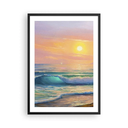 Póster en marco negro - Una puesta de sol soleada sobre un océano en calma. - 50x70cm - El canto turquesa de las olas - Decoración de pared moderna para salón y dormitorio ARTTOR