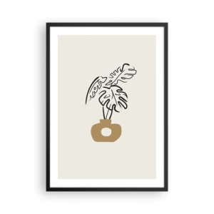 Póster en marco negro - Un dibujo minimalista de una monstera en un jarrón. - 50x70cm - Monstera - un adorno para el hogar - Decoración de pared moderna para salón y dormitorio ARTTOR