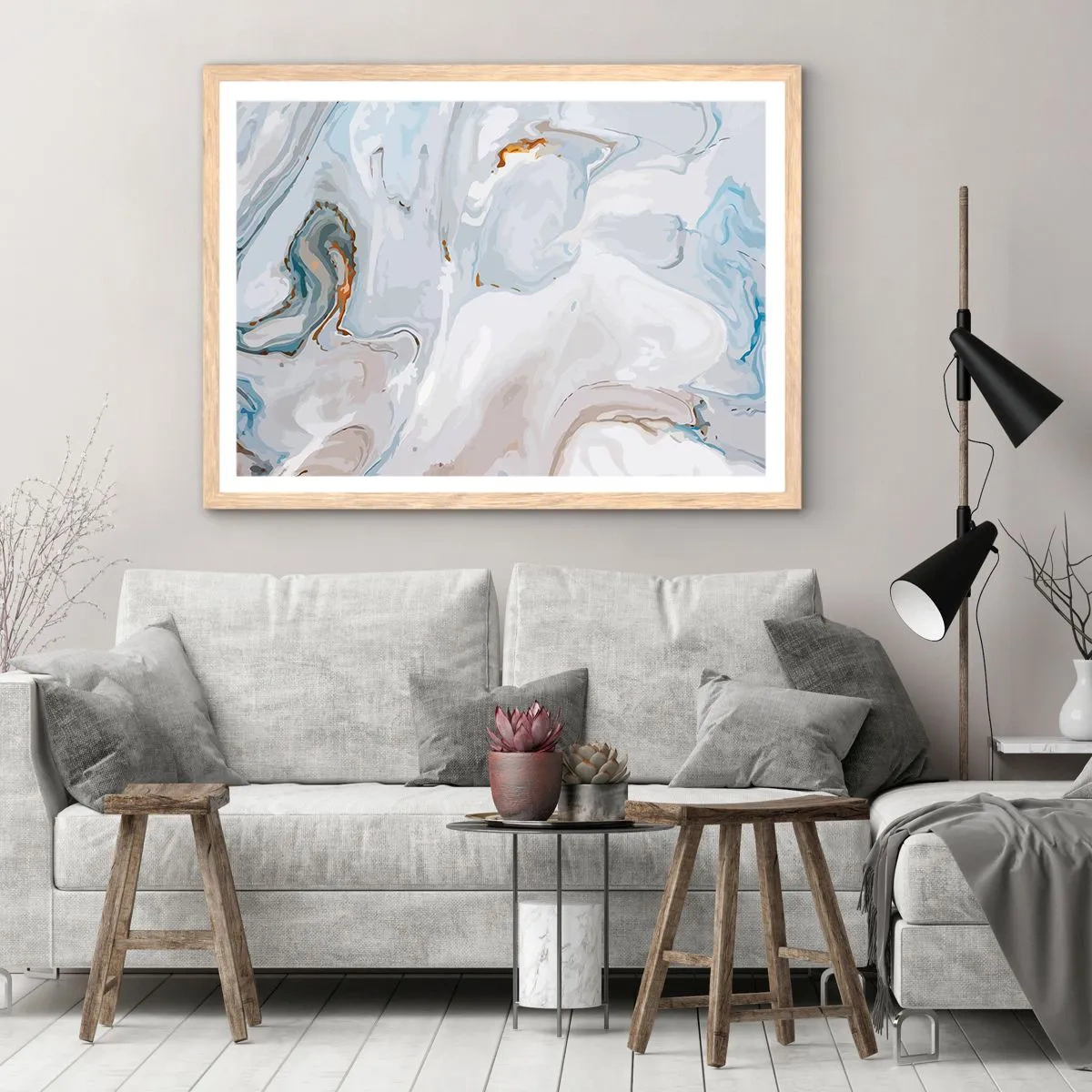 Póster en marco roble claro - Blanco fusión - 50x40 cm