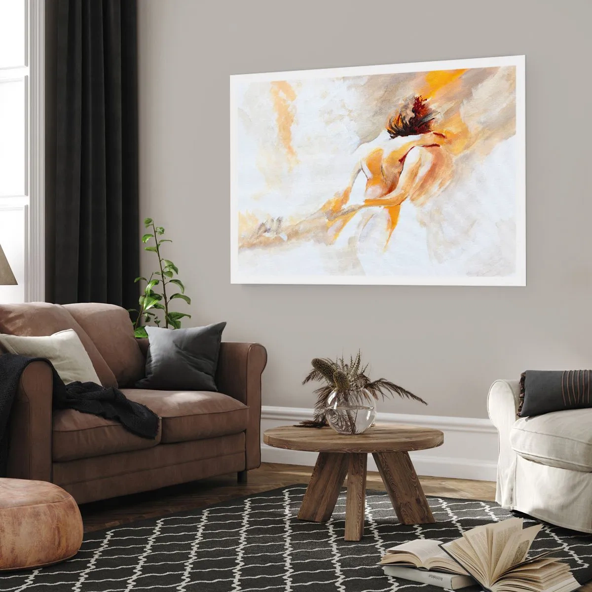 Póster - Escena abstracta de un abrazo romántico. - 100x70cm - En un cielo de cercanía - Decoración de pared moderna para salón y dormitorio ARTTOR