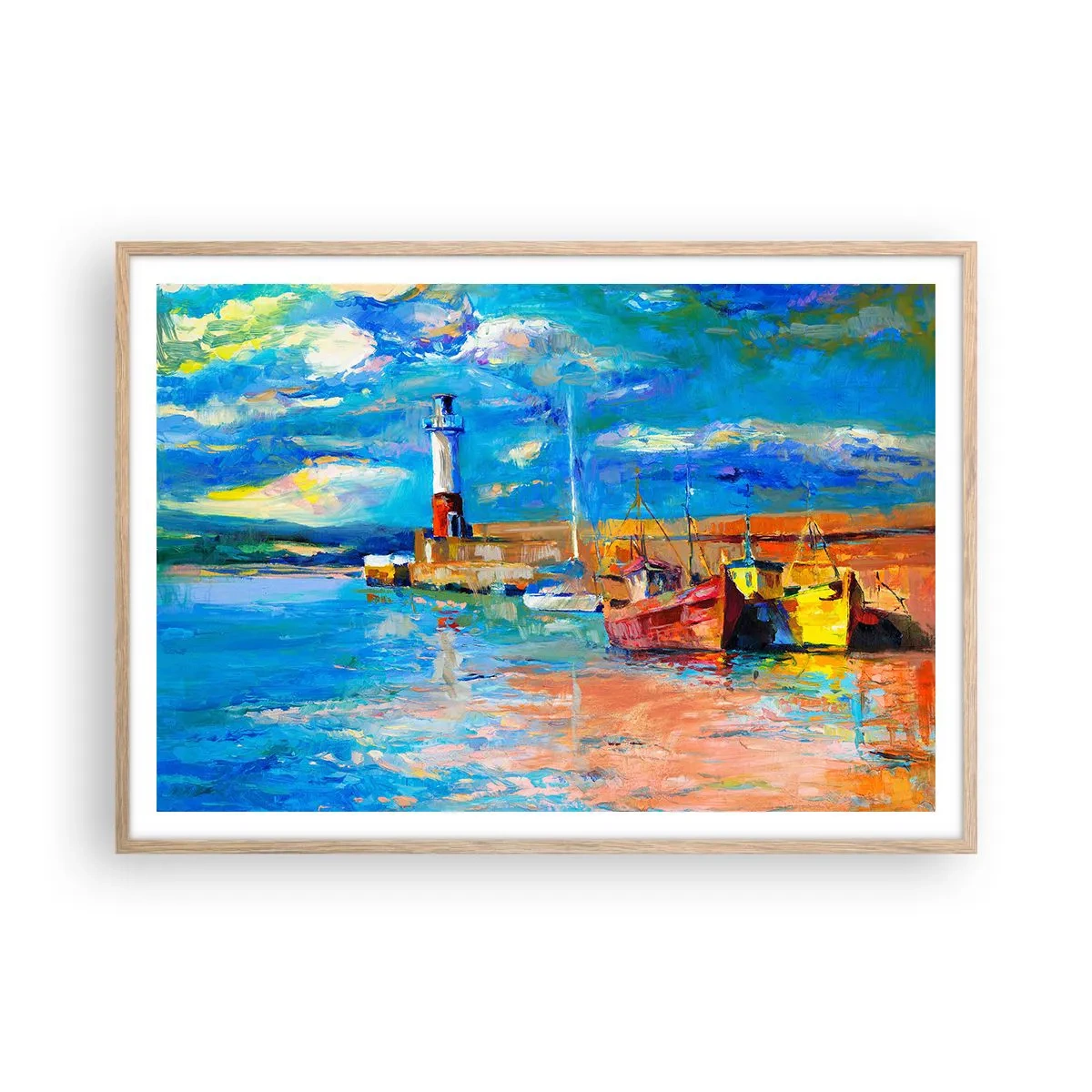 Póster en marco roble claro - Tarde en la bahía del arco iris - 100x70 cm