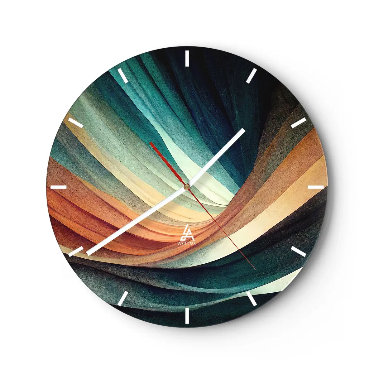 Reloj de pared - Reloj de vidrio - Tejido de colores - 40x40 cm