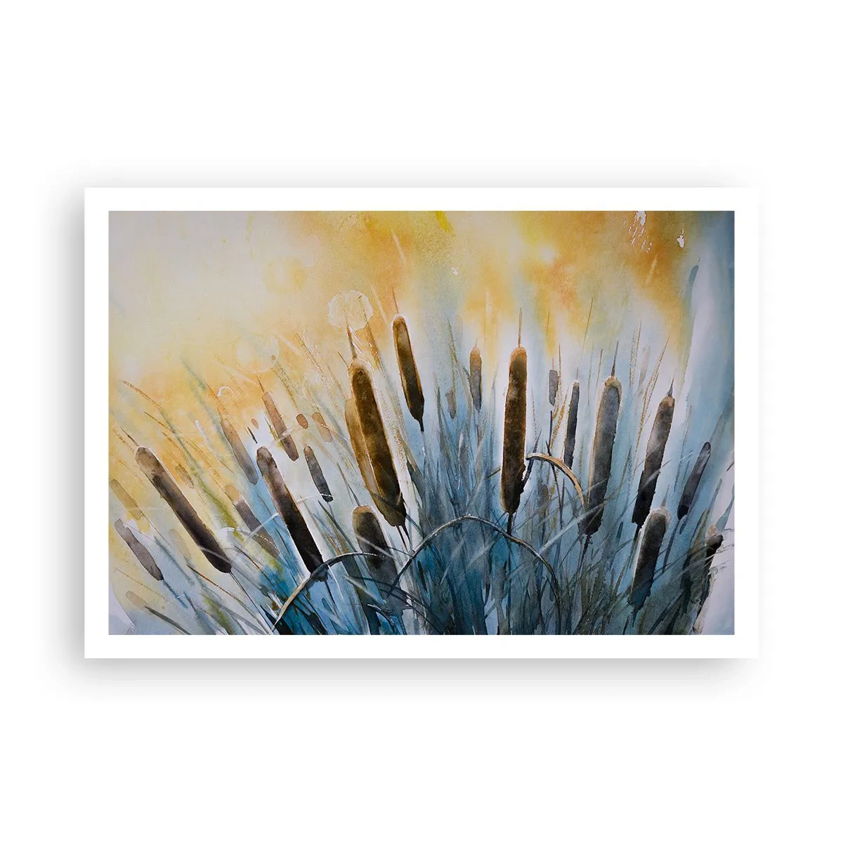 Póster - Cañas pintorescas bajo los rayos del sol - 100x70cm - El frío del agua, el calor del sol - Decoración de pared moderna para salón y dormitorio ARTTOR