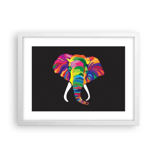 Póster en marco blanco - El elefante al que le gustaba bañarse en el arco iris - 40x30 cm