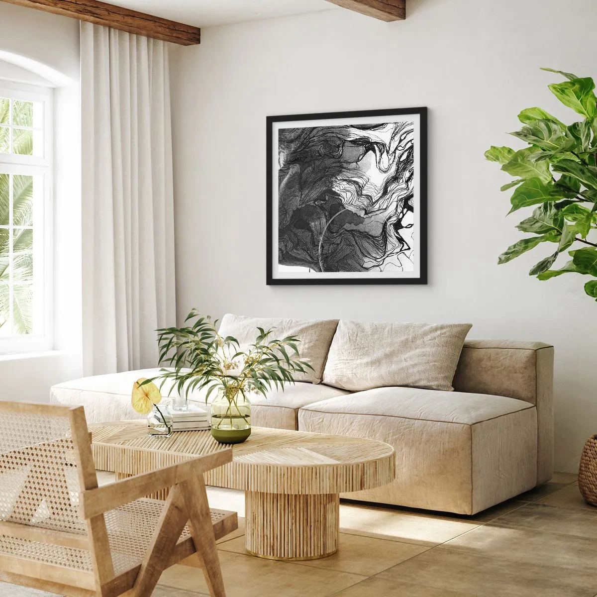 Póster en marco negro - Enredada en sueños - 40x40 cm